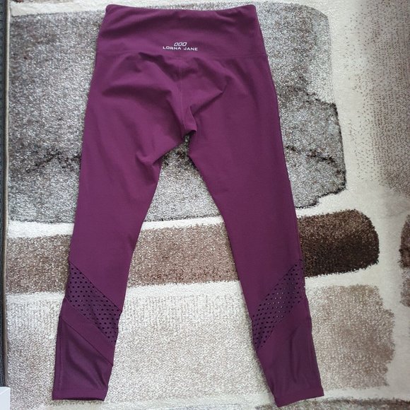 Lorna Jane mesh leggings burgundy full length Sz 8 adjustable waist $120 pocket - Picture 4 of 9